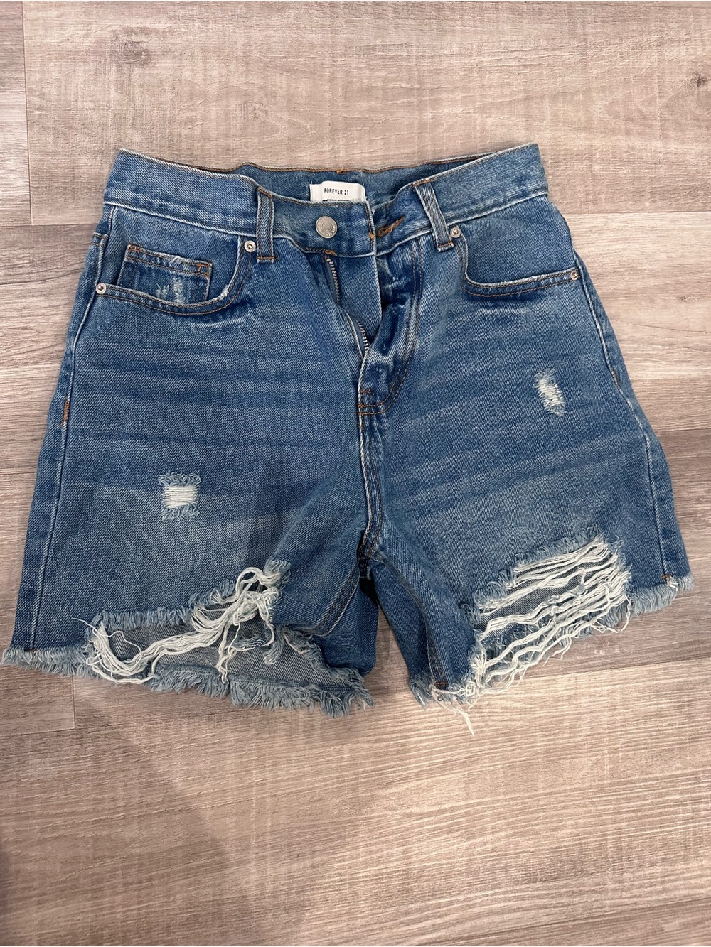 Forever 21 Distressed Denim Shorts - Blue